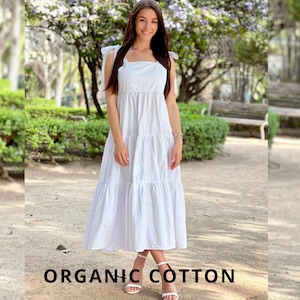 White Cotton Dress, Organic Cotton Dress, Summer cotton Dress, Comfortable dress, Cotton dress, Midi cotton dress, Women Dress, Blue Dress