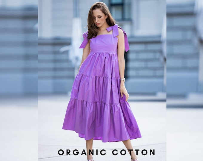 Lilac Cotton Dress, Organic Cotton Dress, Summer cotton Dress, Comfortable dress, Cotton dress, Midi cotton dress, Women Cotton Dress