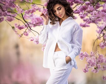 Organic Cotton Oversized Shirt: Women's White Button-Down Blouse
