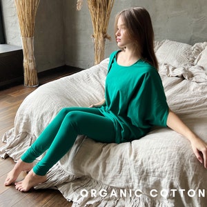 Organic Cotton Leggings, Green leggings, High Waisted Leggings, Leggings ladies, Leggings Plus Size, Leggings Cotton, Lounge Leggings