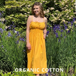 Women&#39;s Cotton Dress, Hot Summer Party Outfit ,Strap dress, Sunny Yellow dress, Beach Dress, Garden Party Dress, Light Cotton Dress