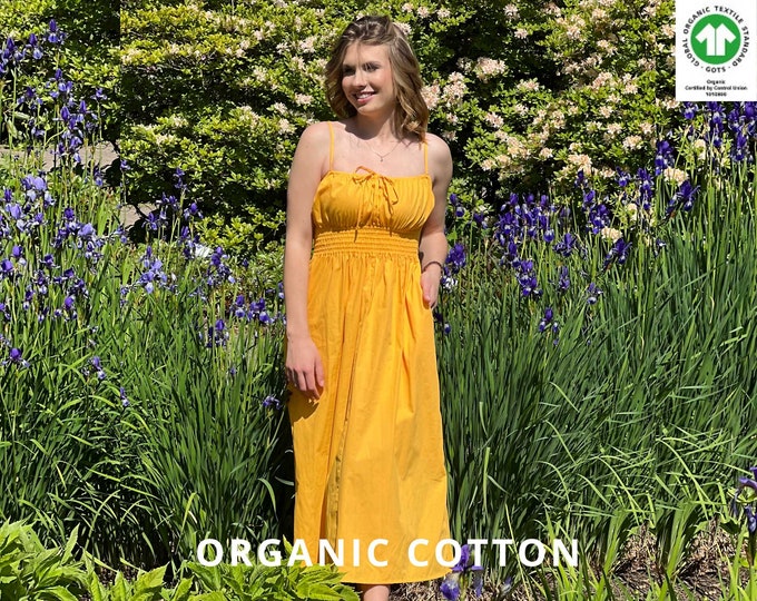 Women's Cotton Dress, Hot Summer Party Outfit ,Strap dress, Sunny Yellow dress, Beach Dress, Garden Party Dress, Light Cotton Dress