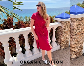 Organic Cotton Dress, Collar Dress, Shirt Dress, Organic Clothing, Summer Cotton Dress, Sustainable Dress, Women Dress, Plus Size Dress