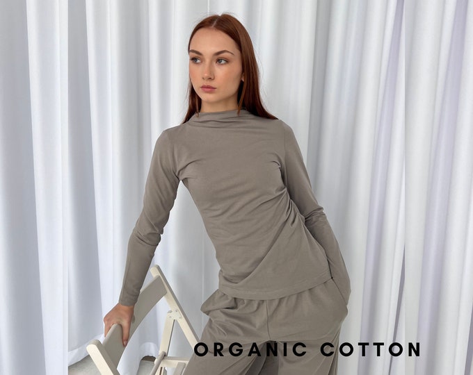 Gray Organic Cotton Top, Grey Loose Fitting Top, Yoga Top, Jersey Shirt, Women Top, Jersey Top, Tunic Tee, Leisure Top