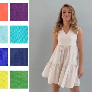 Baumwoll Mini Kleid, Bio Baumwolle Kleid, Sommer Mini Kleid, Baumwoll Kleid, Kleid mit Rüschen, Ausgestelltes Kleid, Rüschen Kleid