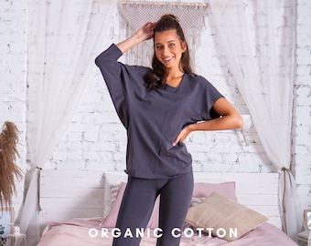 Top grigio in cotone biologico: tunica in maglia jersey dalla vestibilità ampia