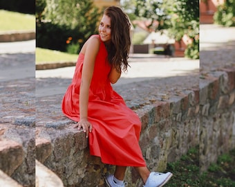 Robe longue en coton corail : robe débardeur d'été bio