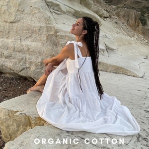 Vestido de algodón blanco, Vestido de algodón orgánico, Vestido de algodón de verano, Vestido cómodo, Vestido de cóctel, Vestido midi de algodón, Vestido de mujer