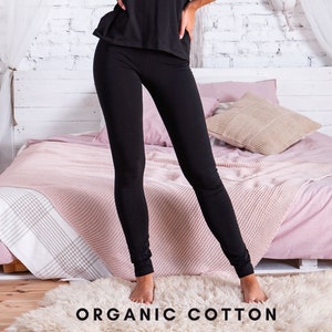 BLACK YOGA LEGGINGS - Women Organic Cotton Leggings, High Waist Full Length Leggings, Ladies Yoga Pants, Plus Size Leggings, Tights Leggings