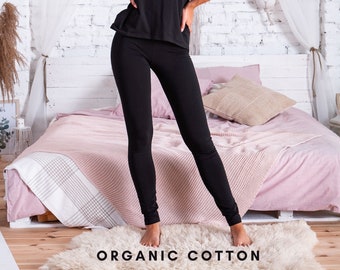 LEGGINGS DE YOGA NOIR - Leggings en coton biologique pour femmes, leggings pleine longueur taille haute, pantalons de yoga pour dames, leggings taille plus, leggings collants