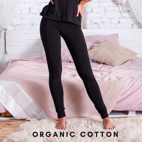 LEGGINGS DE YOGA NOIR - Leggings en coton biologique pour femmes, leggings pleine longueur taille haute, pantalons de yoga pour dames, leggings taille plus, leggings collants