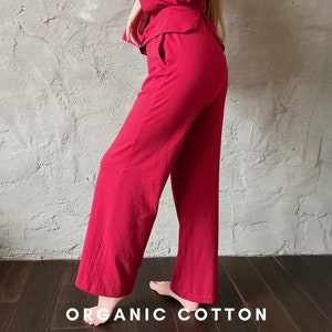 Bordeaux Bio Baumwolle Hose, Rote Hose, Hohe Taille Hose, Leggings Damen, Hose Plus Size, Hose Baumwolle, Lounge Hose