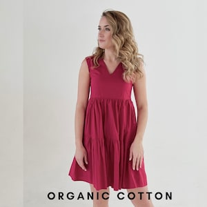 Pink Cotton Mini Dress, Organic Cotton Dress, Summer Mini Dress, Summer Cotton Dress, Dress with ruffle, Flared Dress, Ruffle Dress
