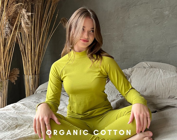 Lime Organic Cotton Top, Green Loose Fitting Top, Yoga Top, Jersey Shirt, Women Top, Jersey Top, Tunic Tee, Leisure Top