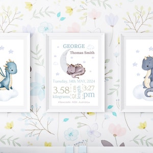 Arte de pared personalizado para guardería de bebé dragón, Impresión de estadísticas de nacimiento, Anuncio de nacimiento, Regalo de nuevo bebé, Descarga de guardería de dragón, Detalles de nacimiento