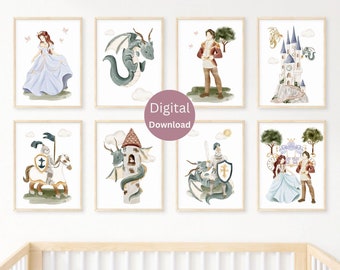 Baby Girl Fairytale Nursery - Fantasy Nursery Print - Fairytale Nursery Decor -Princess, Prince, Dragon, Castle, Knight- Girls Nursery Decor