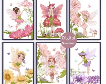 Fairy Nursery Print - Fairy Garden Nursery Wall Art -Fantasy Decor Girls Bedroom - Fairy Wall Pictures - Fairy Theme Nursery- Baby Girl Room