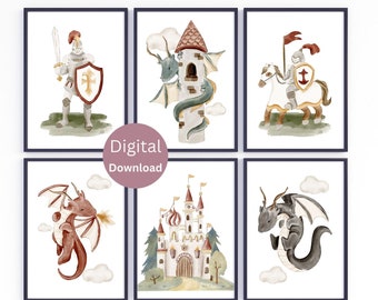 Fantasy Dragon Nursery for Boy - Fairytale Wall Art - Dragon Adventure Nursery - Toddler Boy Room Decor - Knight Nursery - Nursery prints