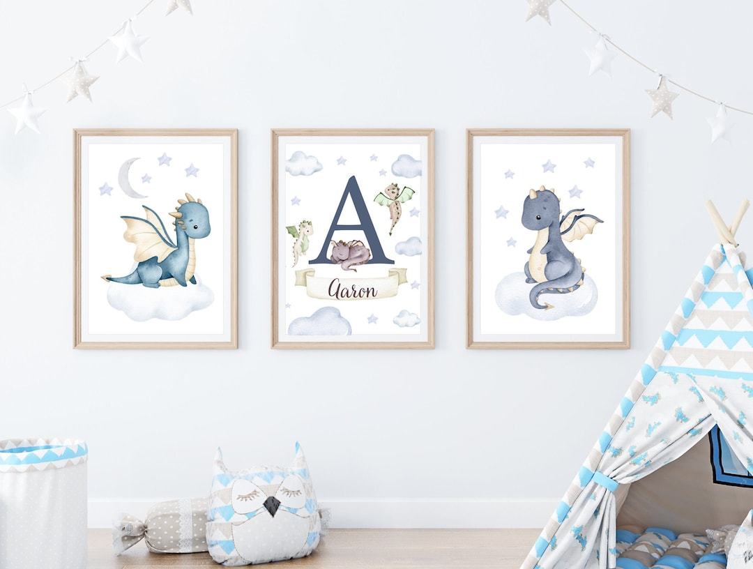 Personalized Dragon Nursery Prints - Custom Dragon Boy Name Wall Art ...