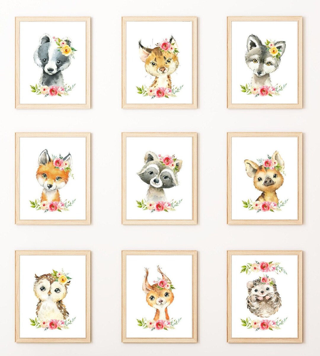 Baby Girl Nursery Decor-flower Woodland Animal Set of 9- Woodland ...