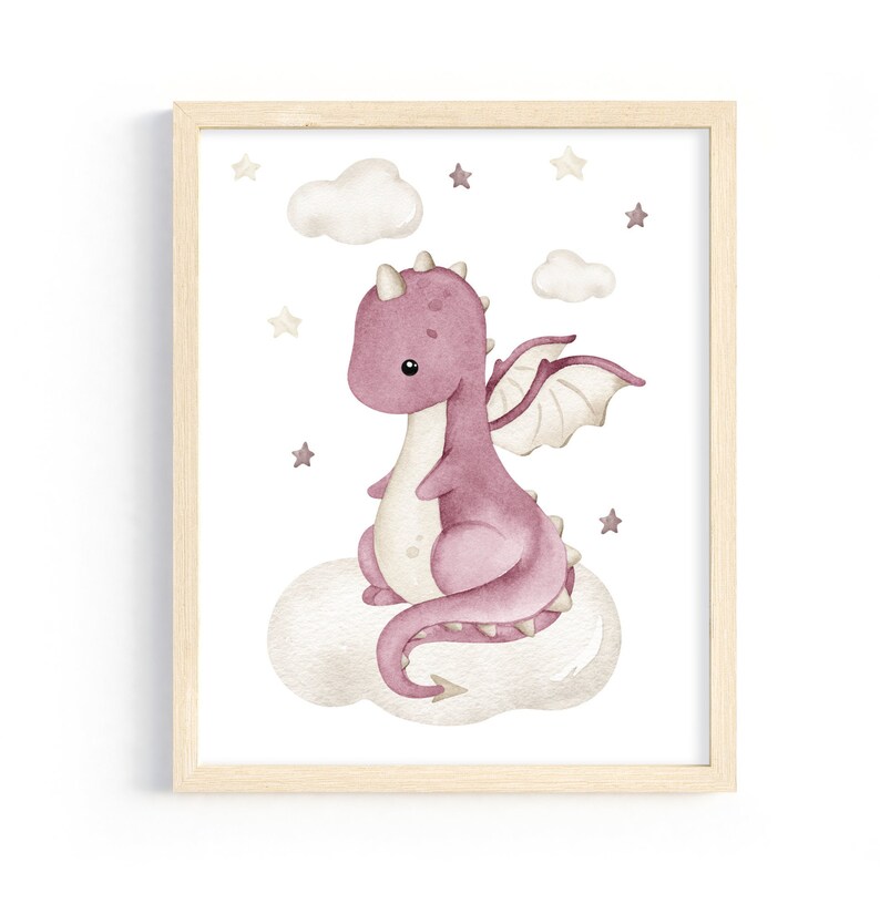 Pink Dragon Girl Nursery Prints-girl Room Wall Decor -watercolour Baby ...