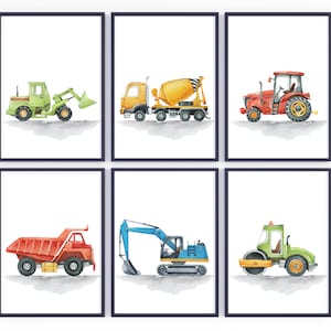 Construction Decor Boys Room-Truck Wall Art-Construction Nursery Decor-Playroom Truck Vehicles Posters- Watercolour Construction Trucks Set.