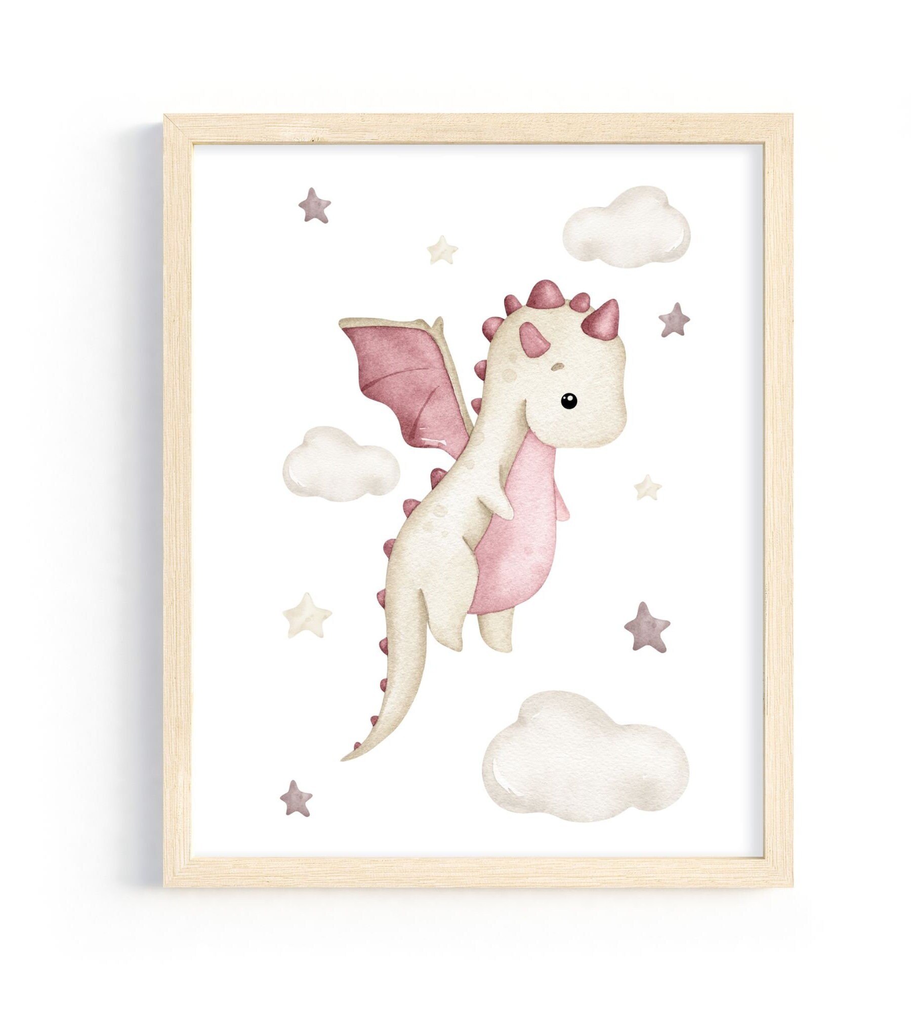 Girls Pink Dragon Nursery - Watercolour Baby Dragon Wall Art -toddler ...