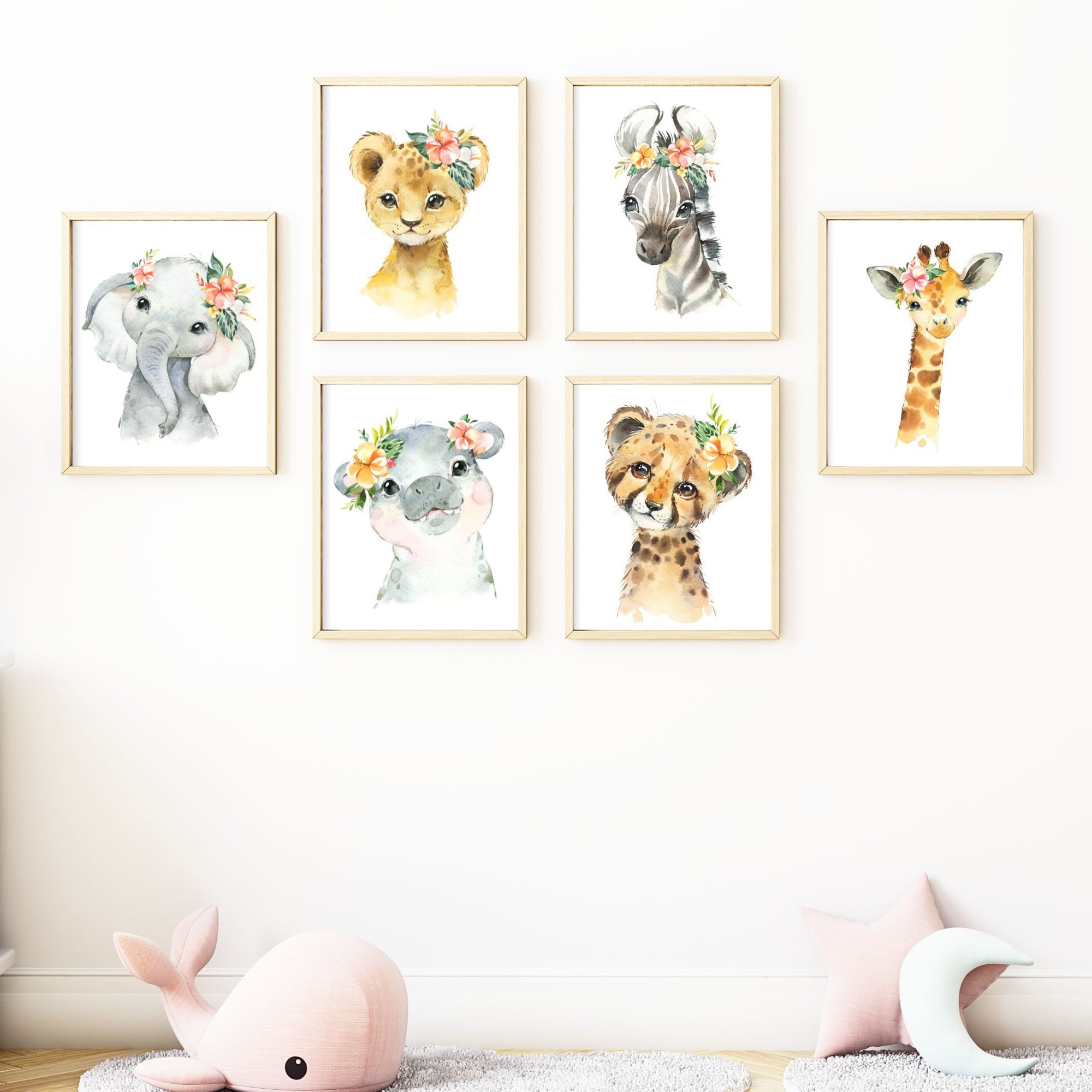 Nursery Wall Art for Baby Girl-safari Animal Prints -watercolor Animal ...
