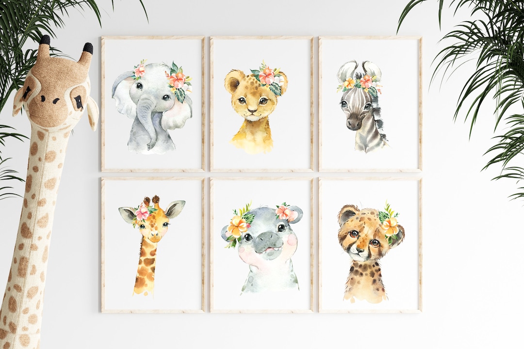 Nursery Wall Art for Baby Girl-safari Animal Prints -watercolor Animal ...