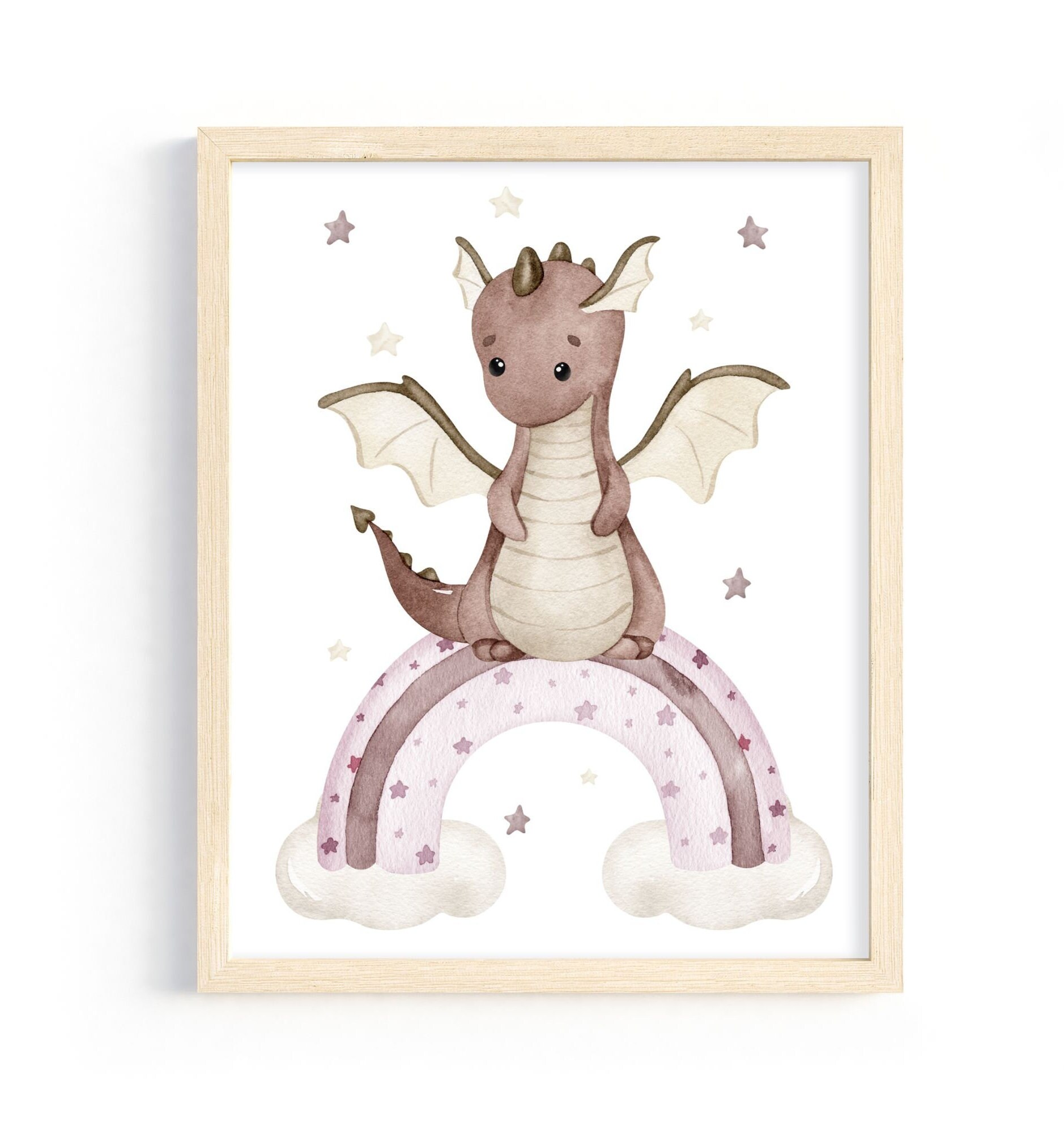 Girls Pink Dragon Nursery - Watercolour Baby Dragon Wall Art -toddler ...
