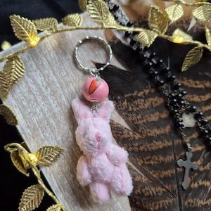 Mini pink stuffed rabbit keychain