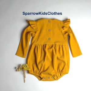 Yellow corduroy baby bubble playsuit Baby girl corduroy romper Yellow peter pan collar Mustard corduroy Flutter Sleeve baby Gifts for kids