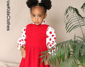 Red strawberry dresses Baby girl corduroy dresses Baby girl clothes gift Strawberry corduroy pinafore dresses Smocked Bow Corduroy Dresses