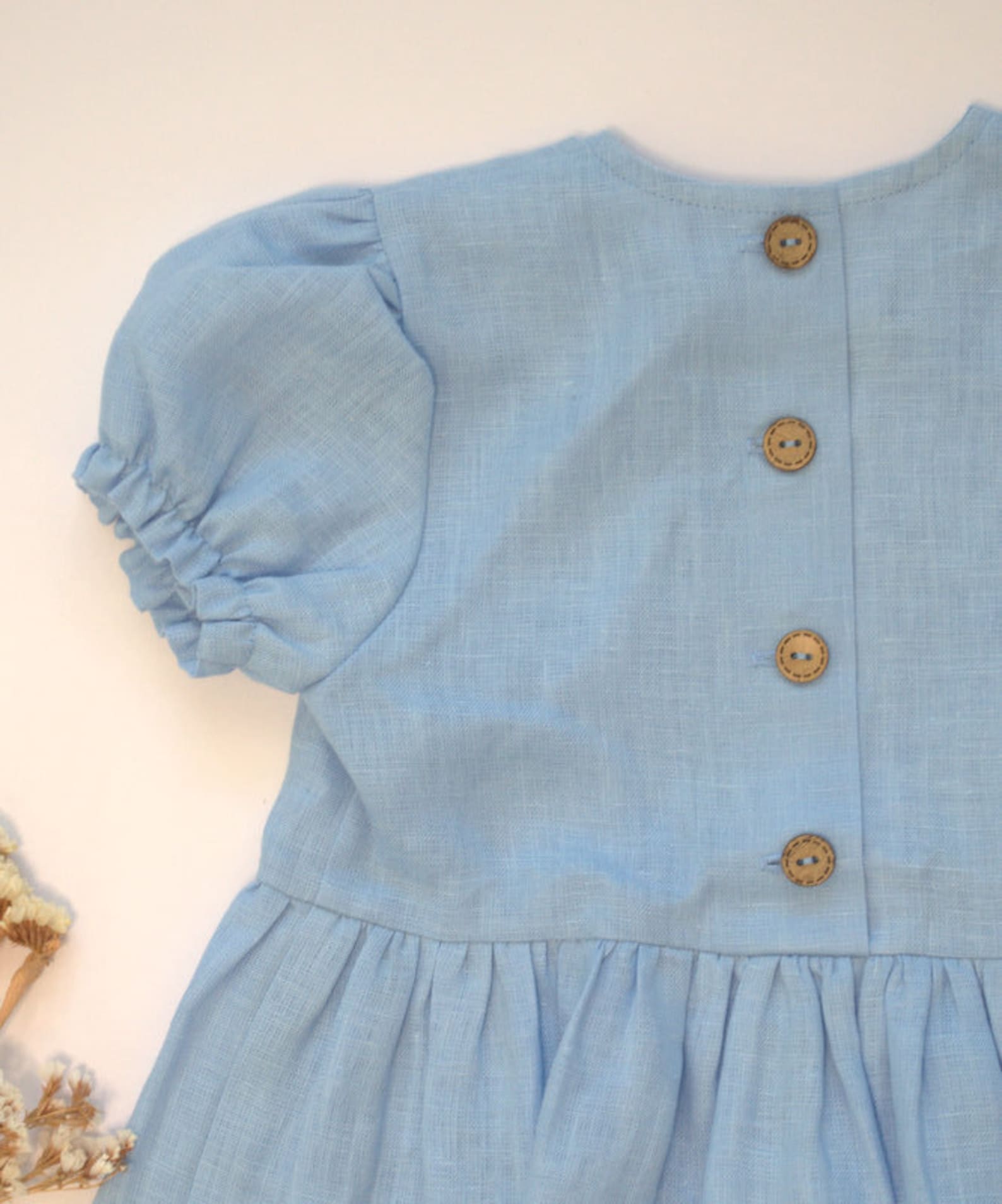 Blue Linen Baby Girl Dress Natural Linen Flutter Dress Linen Vintage
