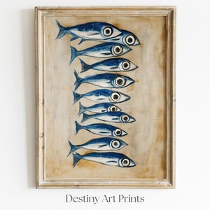 Sardine Painting | Antique Still Life Fish Art | Vintage Sea Life Print | Wall Decor for Fish Restaurant | Nautical Fish Coastal Home Art