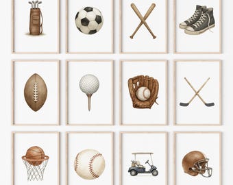 Sports Prints Set of 12 | Vintage Sports Wall Art | Baseball Art, Golf Art, Hockey, Basketball, Soccer | Boys Room Nursery Decor Girls Room