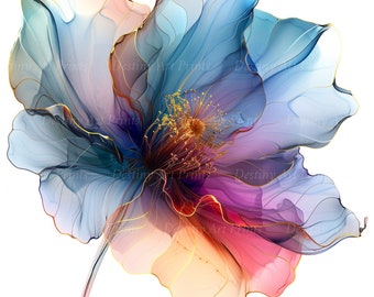 10 imágenes prediseñadas de flores abstractas / Impresión de flores abstractas / Arte floral en acuarela multicolor / JPG de alta calidad / Manualidades de papel / Arte de diario basura