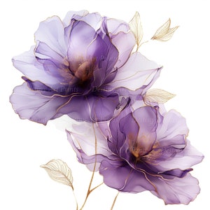 10 Abstract Flower Clipart | Abstract Lilac Flower Print | Gold Lilac Watercolor Flower Art | High Quality JPG |  Paper Craft | Junk Journal