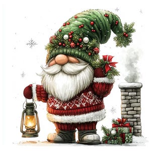 12 Christmas Gnomes Clipart Set | Festive Watercolor Graphics | 300 DPI JPEGs | Cute Gnome Christmas Gift Art | Printable Holiday Decor