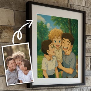 Benutzerdefinierte Ghibli Stil Familienporträt Digitaler Download von Ihrem Foto Personalisierte Anime Art Studio Ghibli Geschenk für Mama Papa Kinder Eltern zu Hause