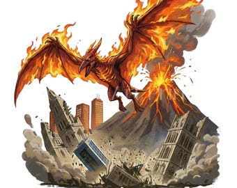 PNG de RODAN Carmesí, descarga digital, diseño de camiseta de Kaiju demonio de fuego, arte de fan del monstruo Pteranodon, archivo de impresión por sublimación DTG