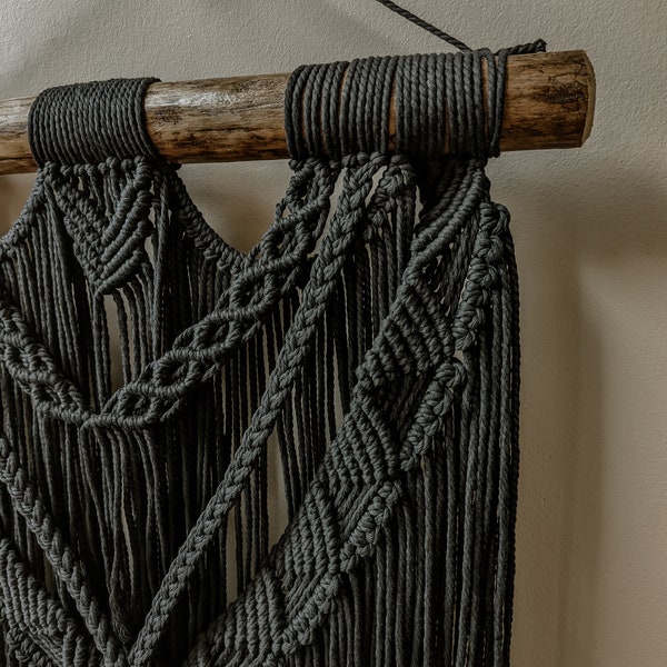 Black macrame wall hanging black boho decor