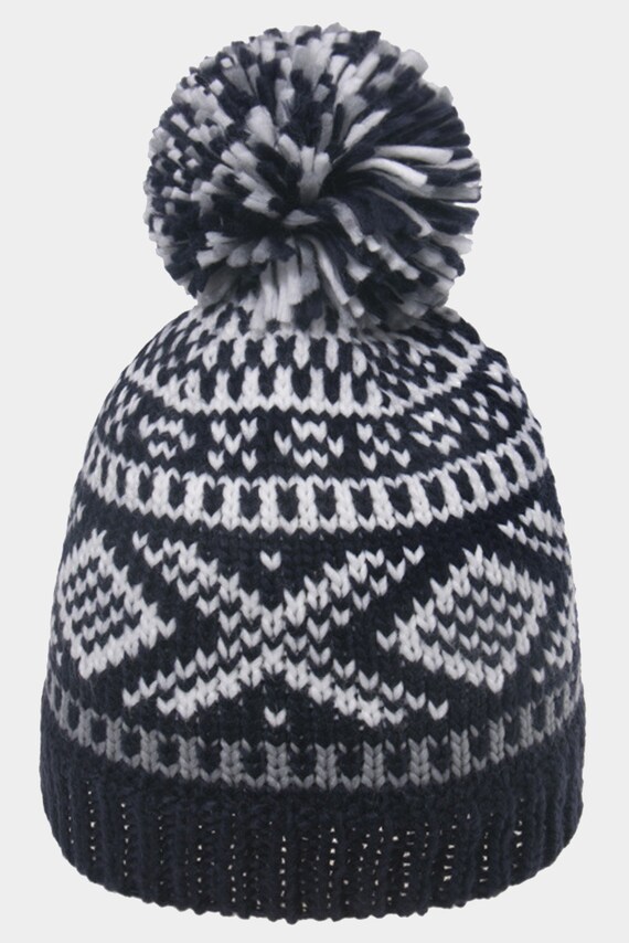 Womens Winter Knitted Geometric Pom Knitted Hat With Faux  display picture 2