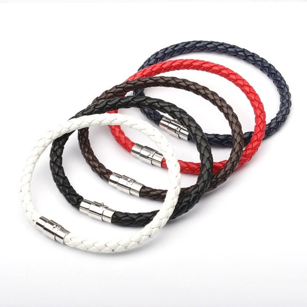 Punk Retro Wrap Long Leather Steel Magnetic Clasp Bracelet Unisex Charm