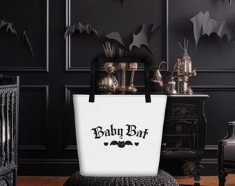 Baby Bat Tote Bag (White) | Gothic Baby Bag | Gothic Baby Nursery | Starry Blue Designs