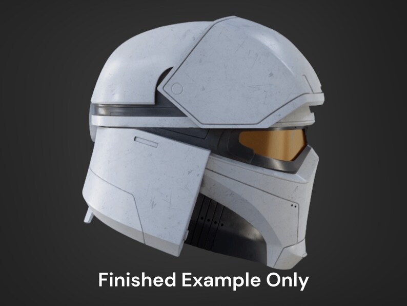 May include: A white helmet with a visor and a black chin strap. The helmet has a weathered, worn look.