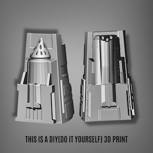 Puede incluir: Dos objetos grises geom&eacute;tricos impresos en 3D, posiblemente componentes de una estructura m&aacute;s grande, se muestran sobre un fondo gris. Uno tiene una parte superior c&oacute;nica con perforaciones. El texto "THIS IS A DIY(DO IT YOURSELF) 3D PRINT" est&aacute; en la parte inferior.