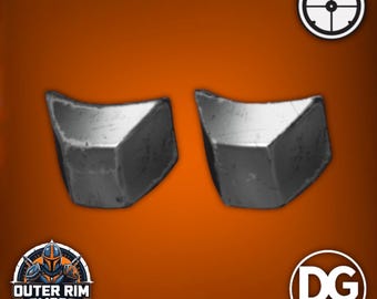 May include: Two metallic gray armor pieces with angular designs are displayed against an orange background. The text "Digital Files Only" is visible. Logos for "Outer Rim Armorer" and "DG 3D" are also present.