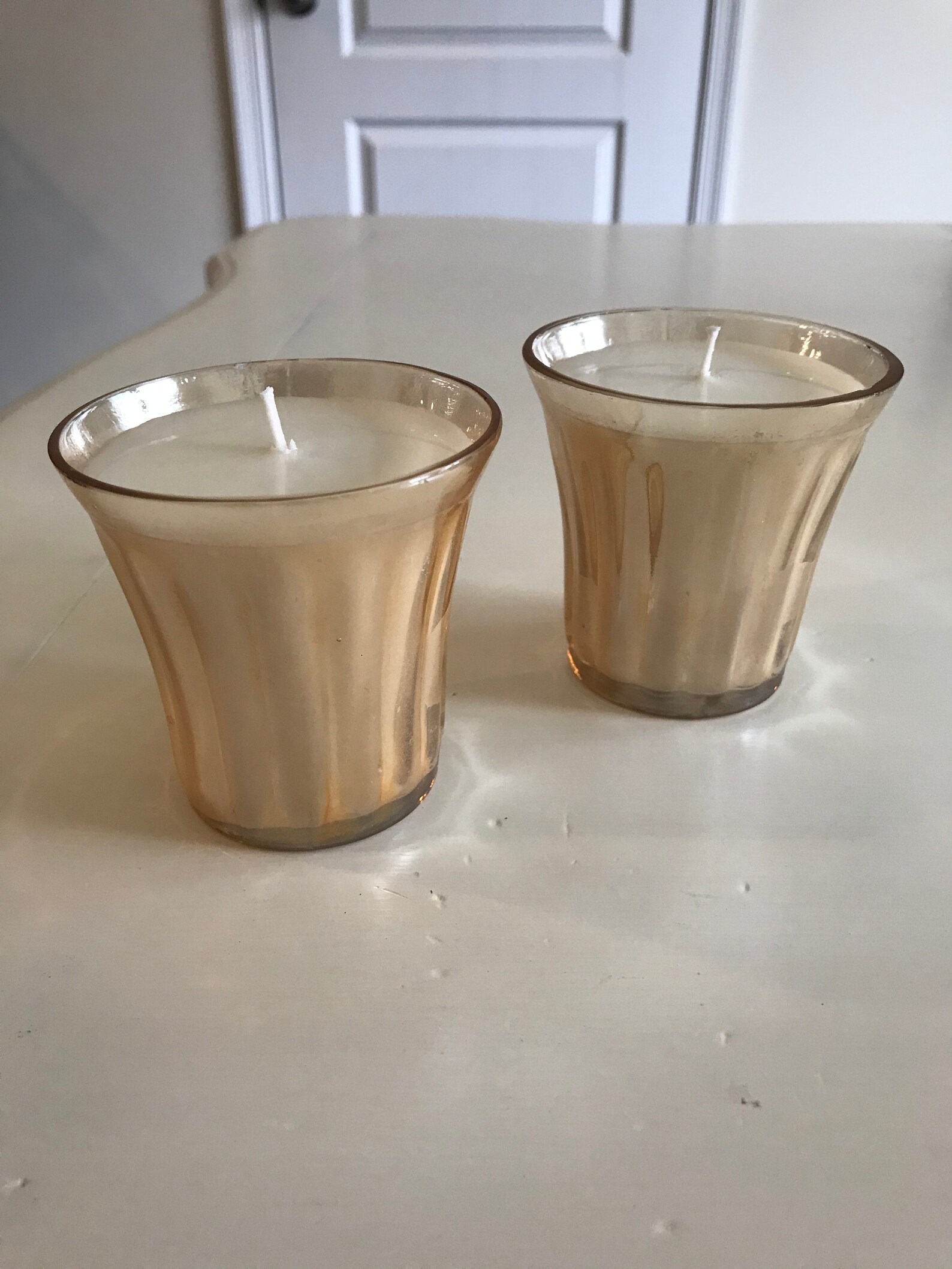 Amber glass votivesize candles Set of 2 Unscented Handmade Etsy