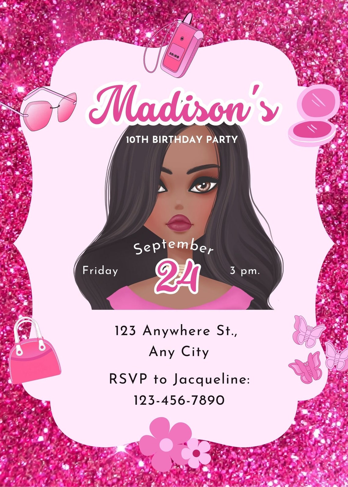 Black Barbie Birthday Invitation Girl Birthday Party Invite Etsy